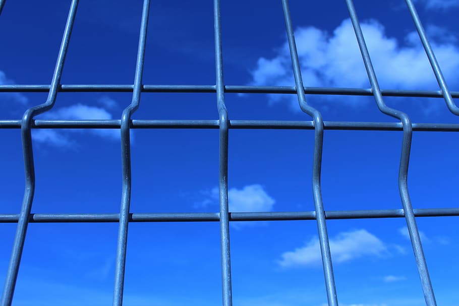 grating, blue, iron, metal, steel, sky, cloud - sky, no people HD wallpaper