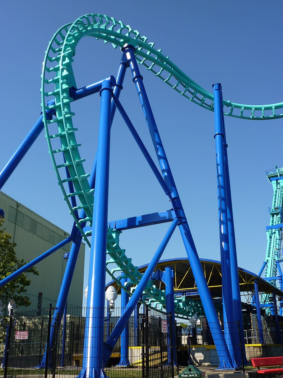 leisure, pleasure, dynamic, theme park, fun, movement, rollercoaster HD wallpaper