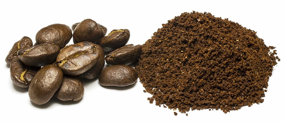 coffee beans, coffee powder, brown, caffeine, seed, food, close-up, HD wallpaper