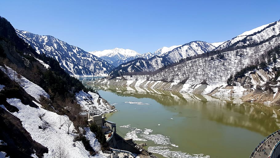 kurobe dam, japan, kurobe tateyama, reservoir, landscape, the black portion, HD wallpaper