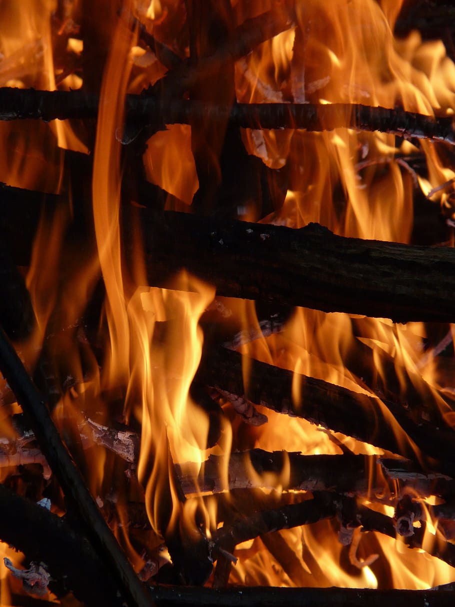 Fire, Flame, Brand, Burn, Firelight, embers, hot, branches HD wallpaper