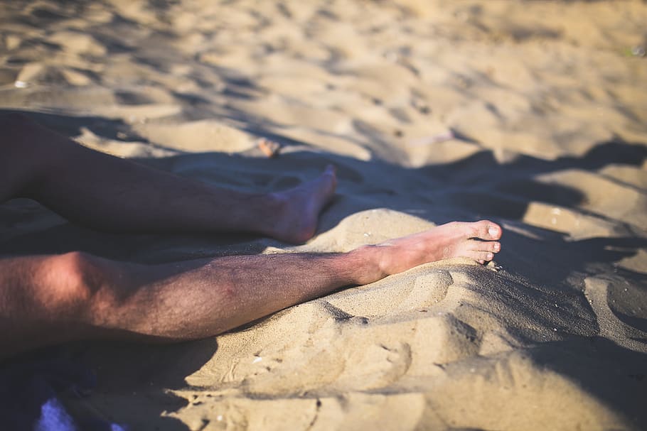 Legs, Man, Sand, Beach, Feet, Foot, Sea, trip, sunlight, human body part HD wallpaper