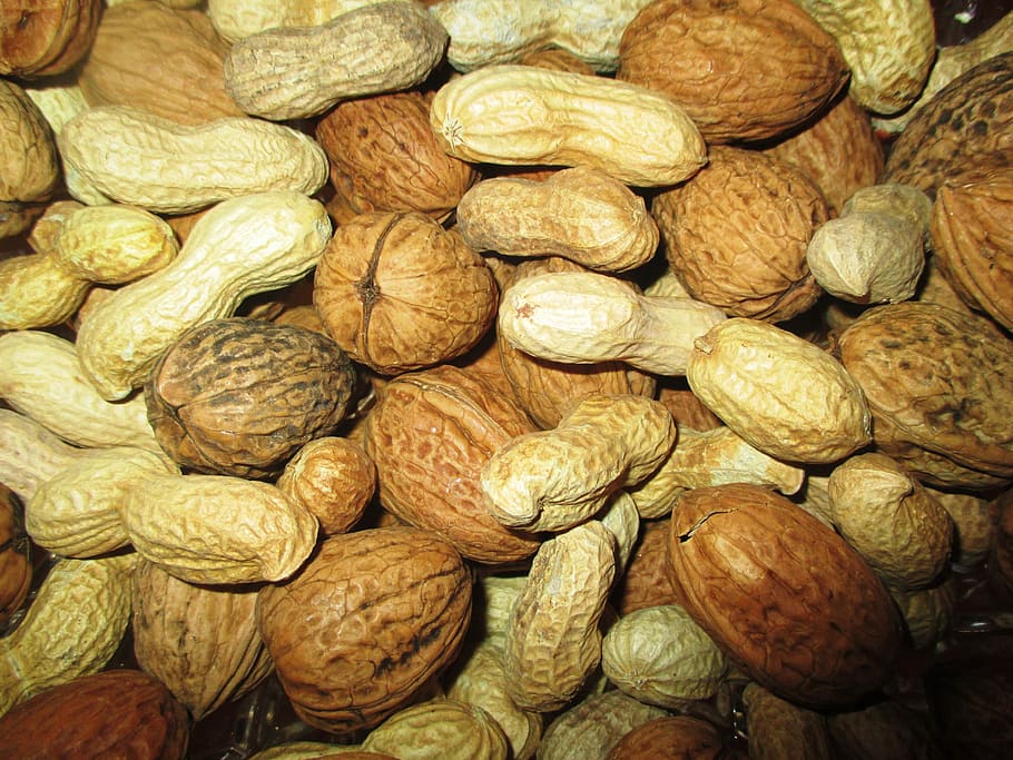 Nuts, Peanuts, Walnuts, Mix, nut mix, food and drink, large group of objects HD wallpaper
