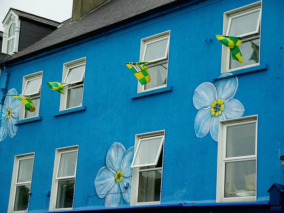 house, ireland, galway, facade, house painted, window, architecture
