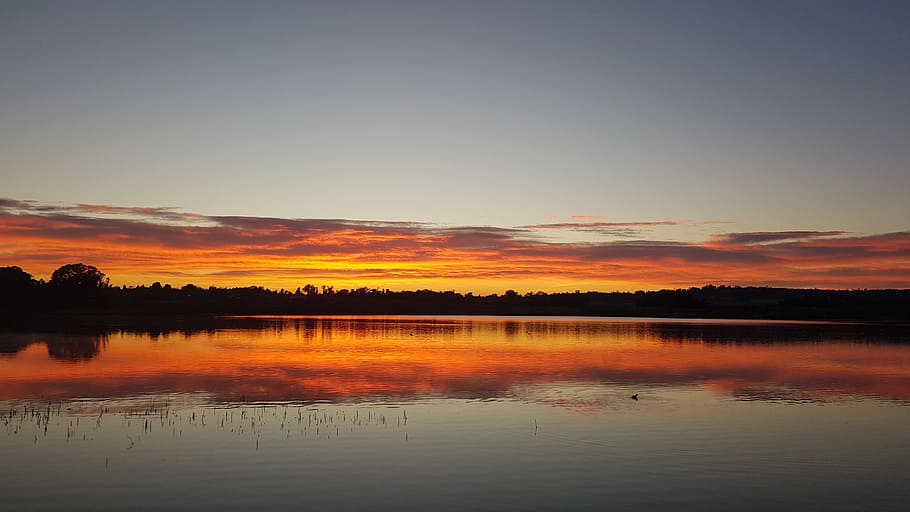 sun set, dam, water, lake, reflection, sky, sunset, tranquility HD wallpaper