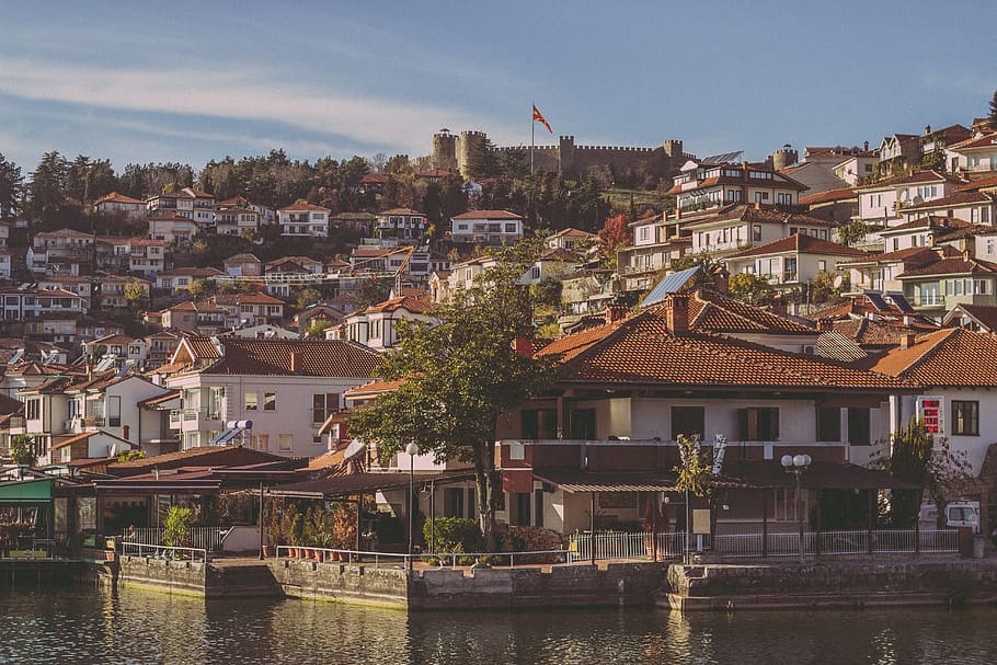 ohrid town, architecture, travel, water, house, fortress, tourism