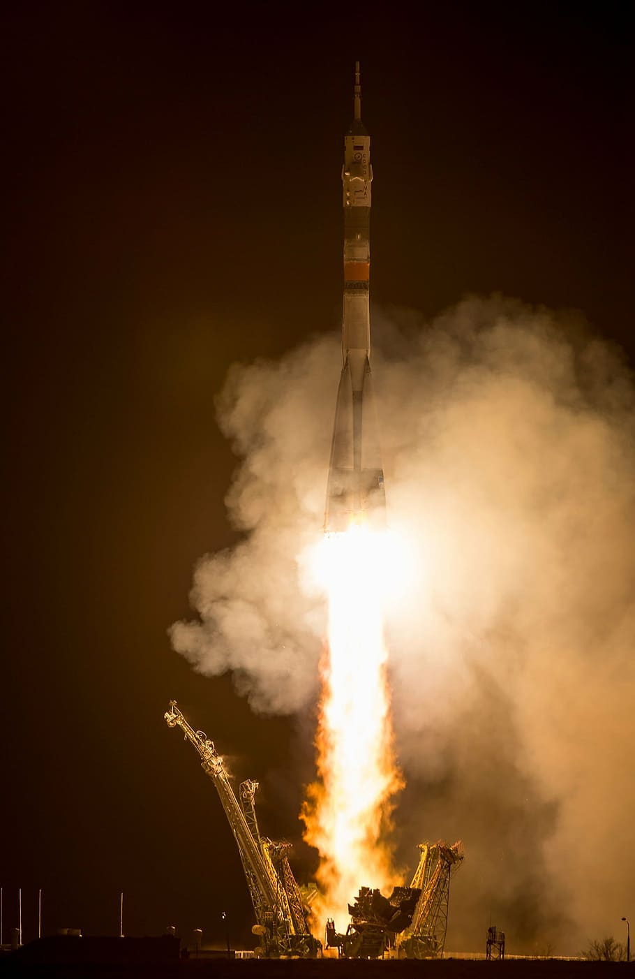 rocket ship released on space, soyuz rocket, launch, night, spacecraft