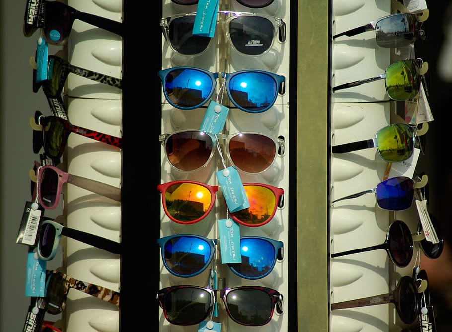 sunglasses, eyes, mode, multi colored, indoors, close-up, no people HD wallpaper