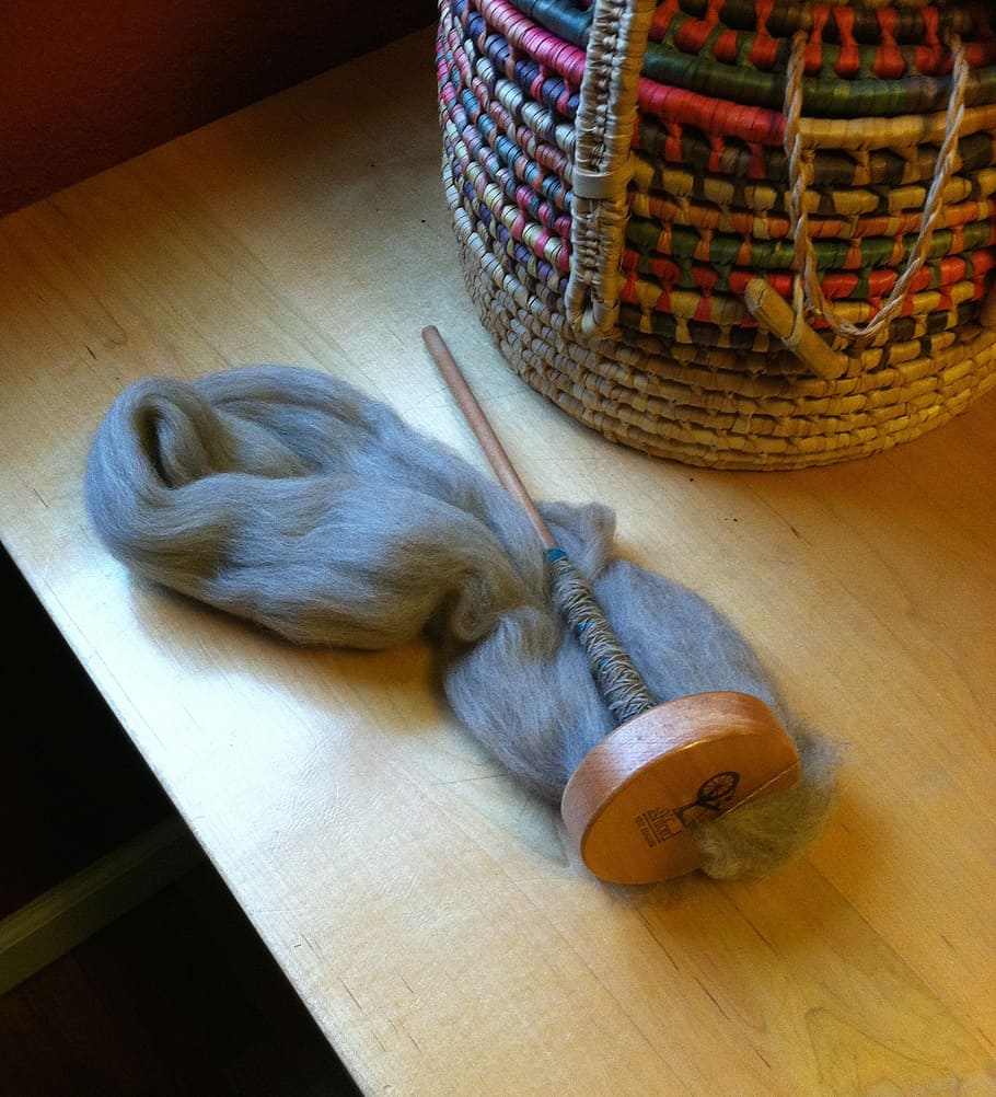 spindle, wool, knitting, crafting, container, basket, indoors HD wallpaper