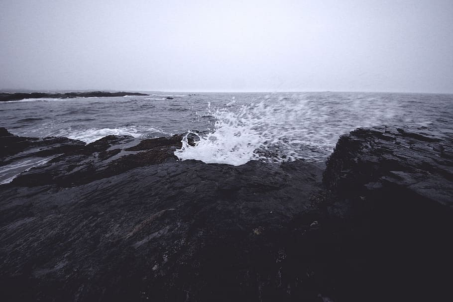 ocean, sea, waves, rocks, boulders, coast, nature, water, motion HD wallpaper