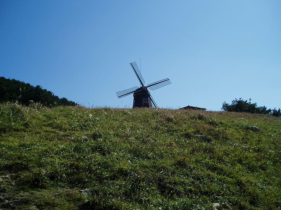 windmill, s, hill, field, landscape, scenery, nature, sky, peace HD wallpaper
