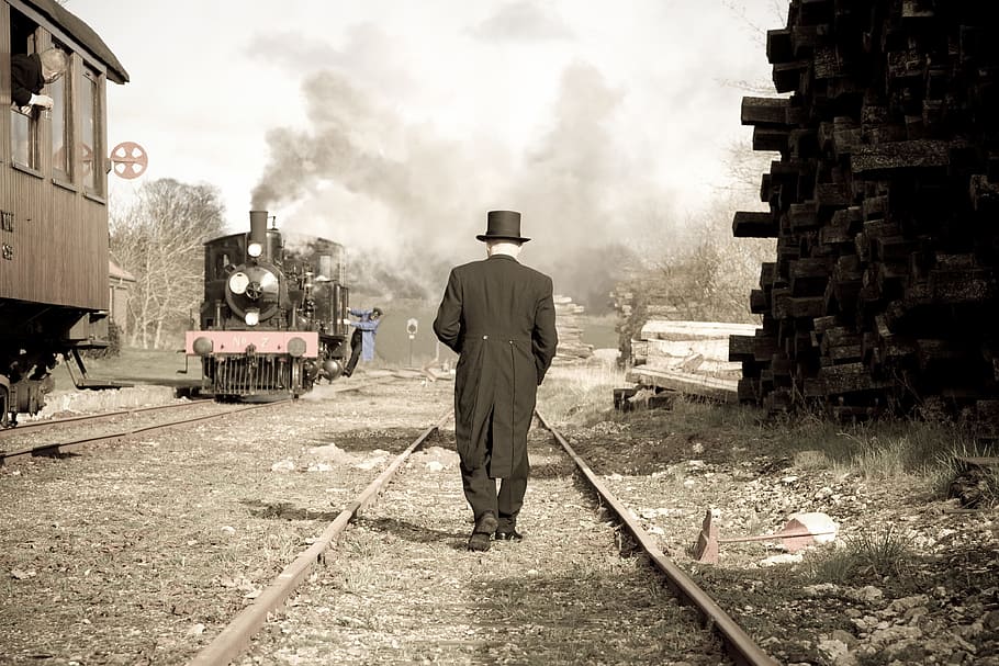 landscape, person, people, trees, adult, daylight, engine, locomotive HD wallpaper