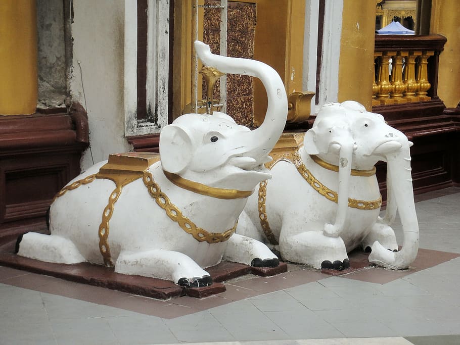 elephant, myanmar, temple, elephants, representation, animal representation HD wallpaper