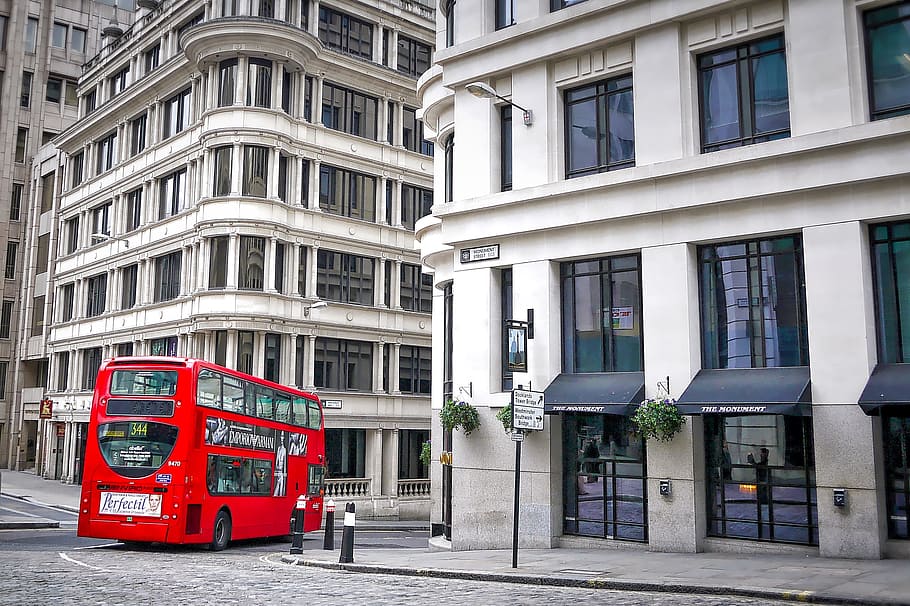 red double-deck bus crossing on street, london, double decker HD wallpaper