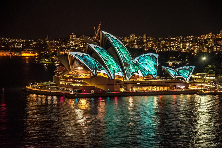 Sydney Opera House, australia, vivid lightshow, night, famous Place