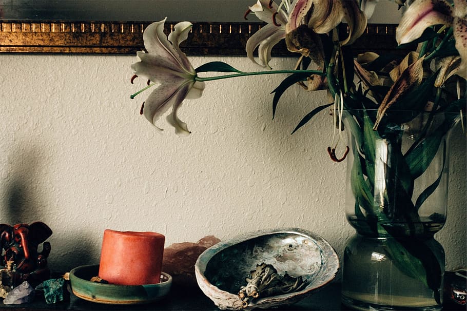 flowers, vase, candle, plant, no people, wall - building feature HD wallpaper