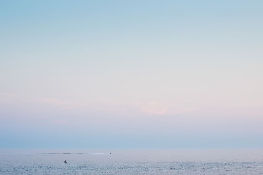 Minimalist Evening Sea Horizon, abstract, boats, summer, sunset