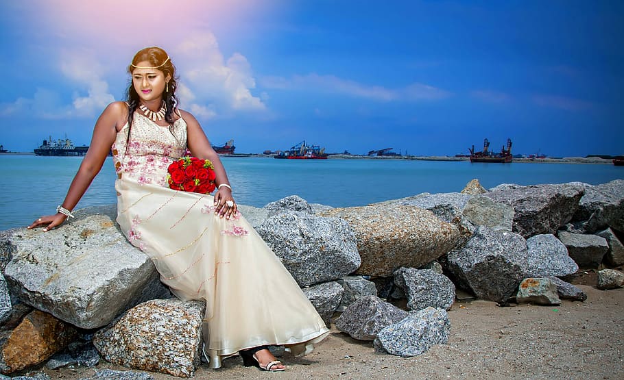 Evening, Sunset, Beach, Woman, summer, indian, young, model HD wallpaper