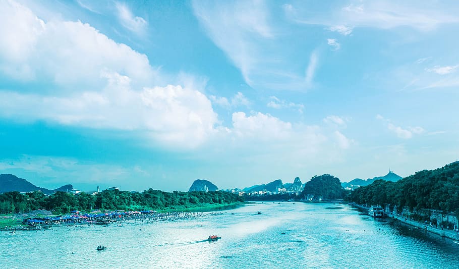 guilin, the li river, summer, sky, water, cloud - sky, sea