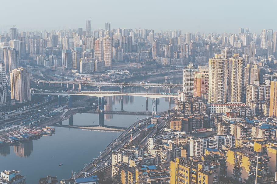 aerial photography of the cityscape, aerial photography of city buildings HD wallpaper