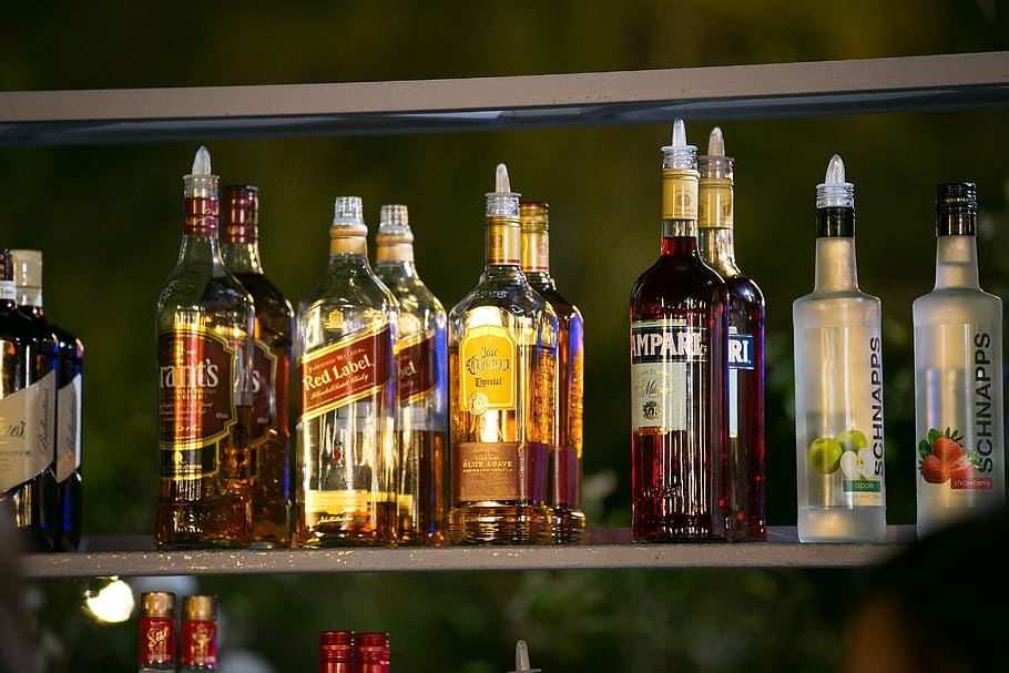 cocktail, alcohol, bottle, container, choice, variation, no people HD wallpaper