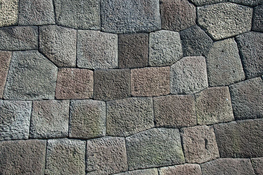 close up photography of concrete brick pavement, gray and brown wall bricj HD wallpaper