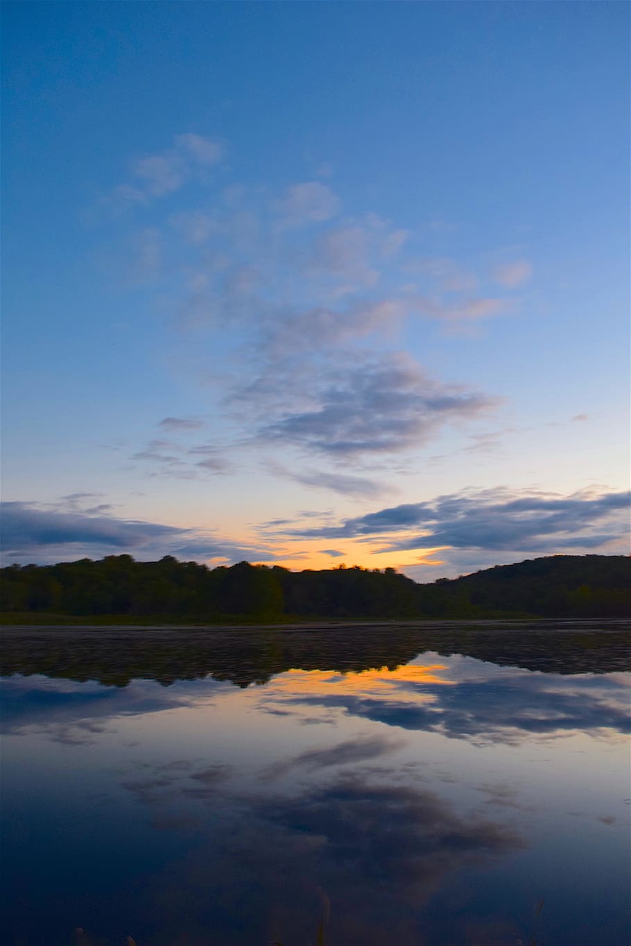 sunset, lake, clouds, water, sky, nature, landscape, reflection HD wallpaper