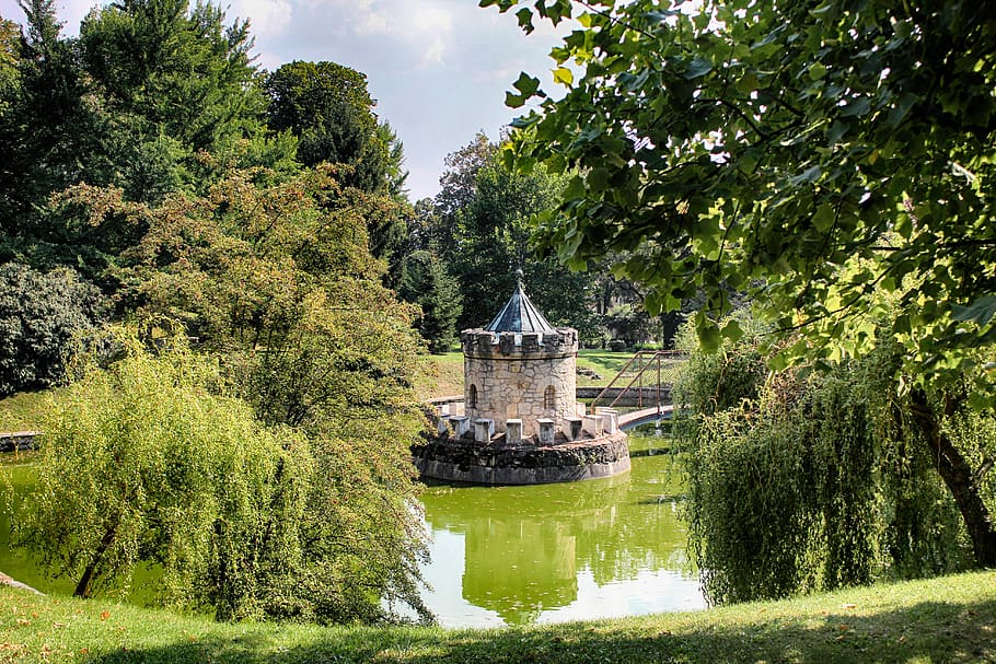 bojnice castle, slovakia, lock, tree, plant, water, built structure HD wallpaper