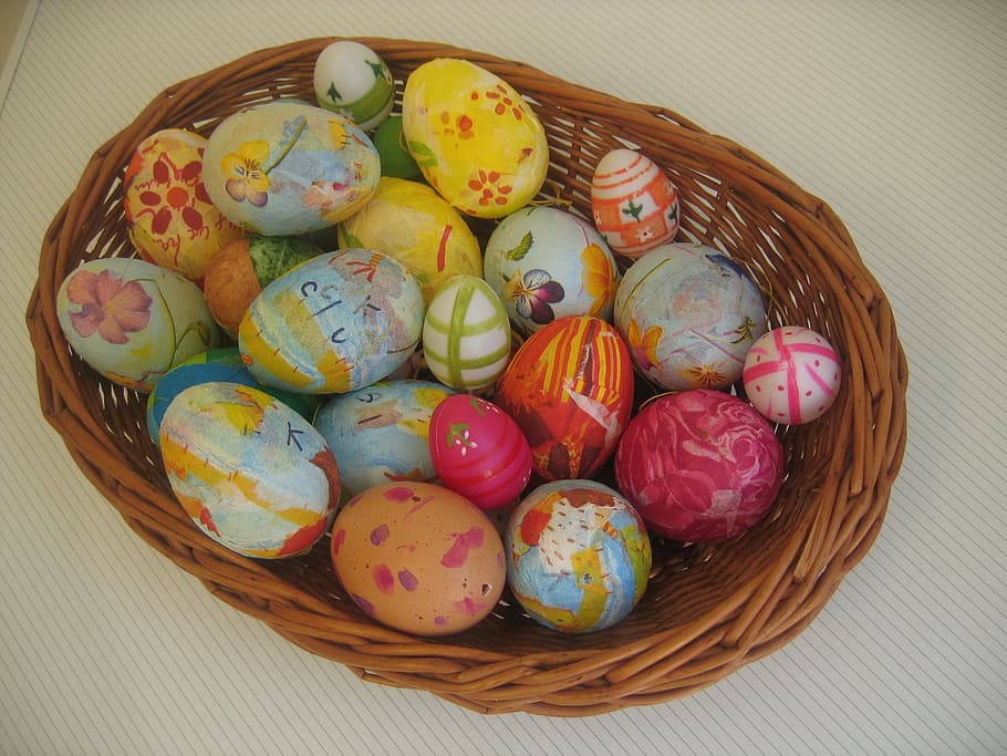 easter eggs, paint, painting, art, color, colorful, motif, basket HD wallpaper