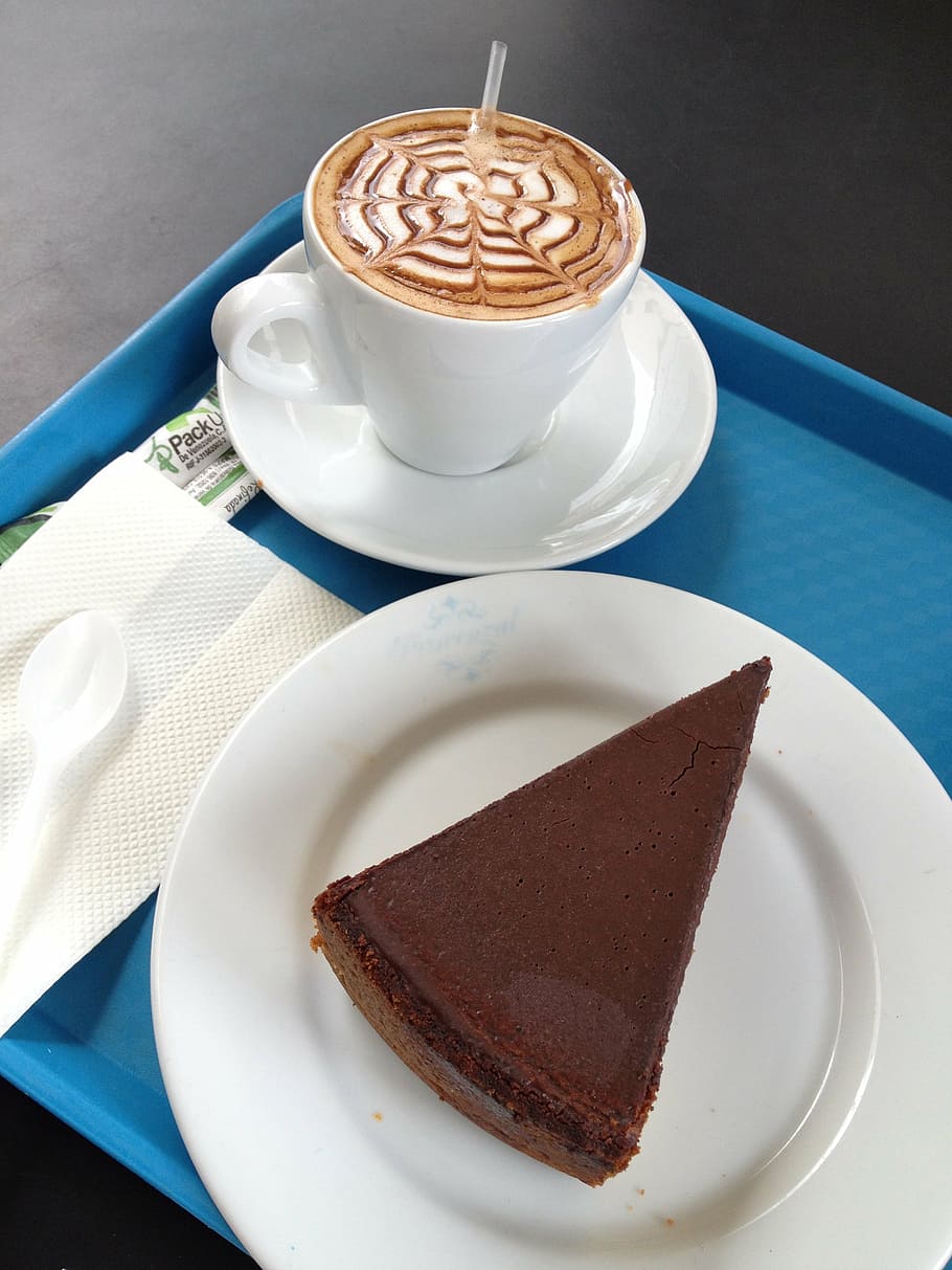coffee, cup, dessert, delicious, pie, cafeteria, chocolate HD wallpaper