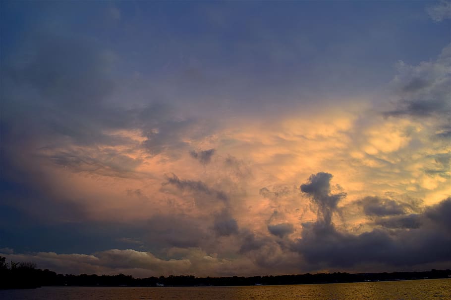 sunset, clouds, sky, dramatic, nature, landscape, blue, summer HD wallpaper