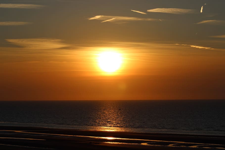 Sunset, Sea, Twilight, Evening, reflection, sunlight, scenics HD wallpaper