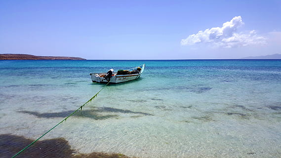 boat on body of water under white clouds and blue sky, anchored HD wallpaper
