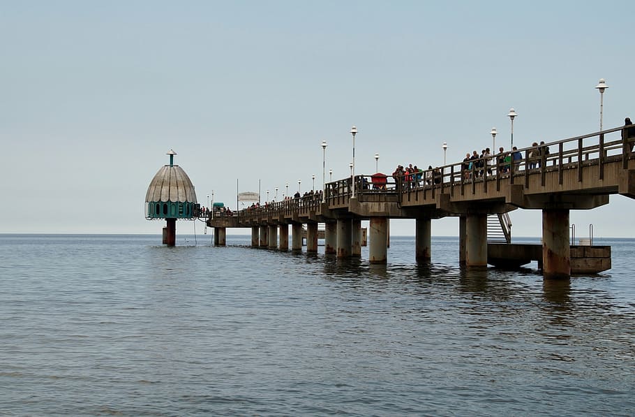 pier, bridge, sea, footbridge, the baltic sea, zinnowitz, water, HD wallpaper