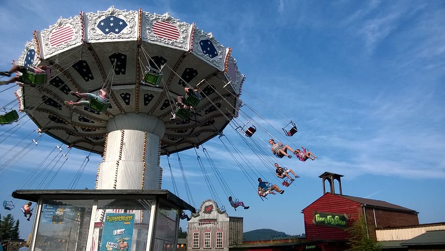 chain carousel, fun, theme park, fort fun, architecture, built structure HD wallpaper