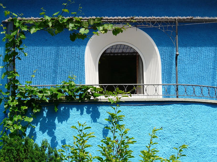 Goal, Door, Input, Balcony, Home, Facade, blue, light blue HD wallpaper