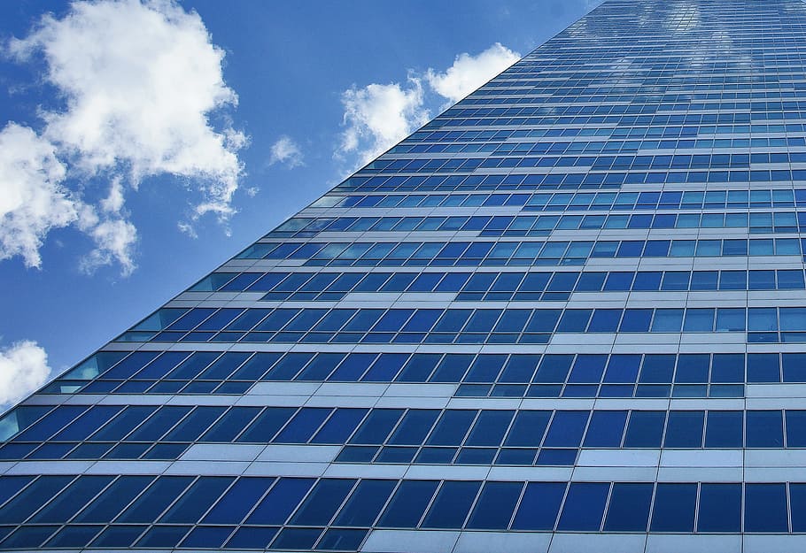 Building, Blue, Window, Skyscraper, perspective, urban, design HD wallpaper