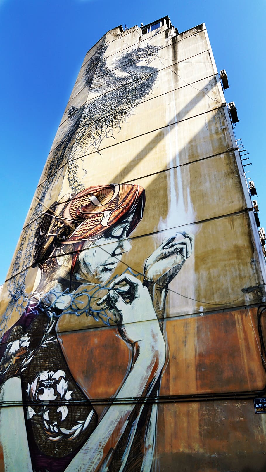 wall, art, graffiti, lady, female, thessaloniki, greece, art and craft HD wallpaper