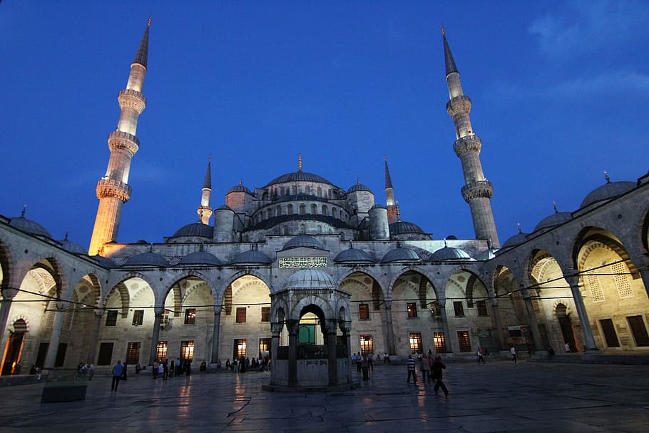 mosque, blue, istanbul, turkey, blue mosque, islamic art, piazza, HD wallpaper