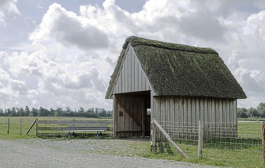 Hut, Landscape, Meadow, Grass, Grass, Rush, dike, built structure HD wallpaper