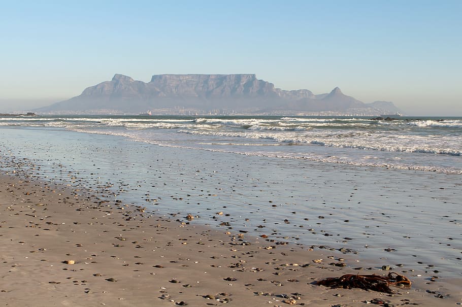 Table Mountain, Beach, Ocean, Sea, south africa, sky, cape town HD wallpaper