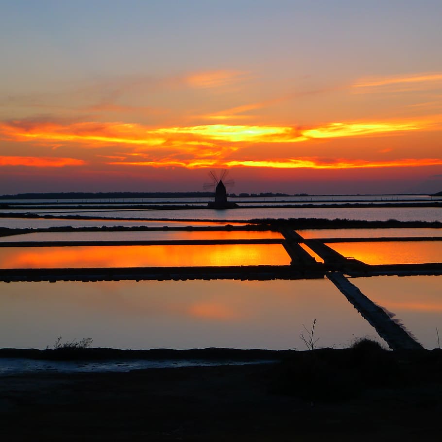 sunset, saline, marsala, sky, water, scenics - nature, beauty in nature HD wallpaper
