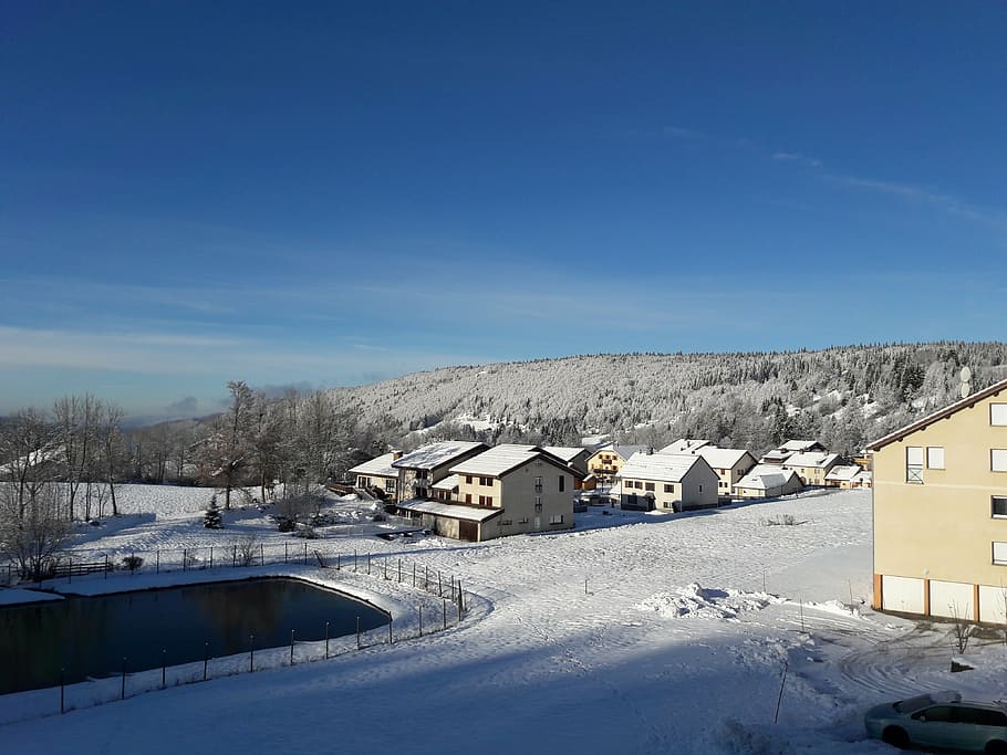 landscape, winter, snow, sky, mountain, cold temperature, built structure HD wallpaper