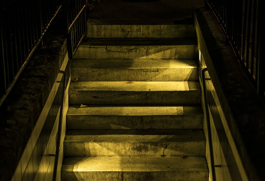 concrete staircase, step, stairs, shadow, light, steps and staircases HD wallpaper