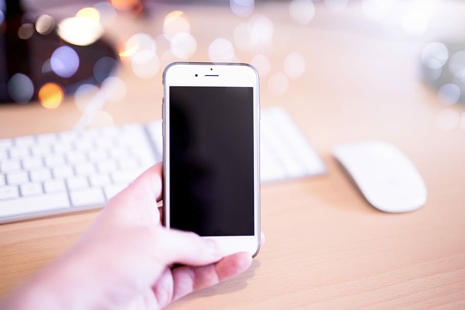person holding iPhone, person holding silver iPhone 6, keyboard HD wallpaper