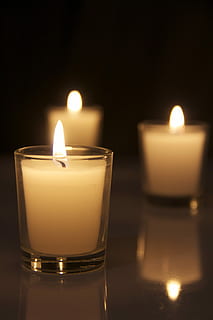 shallow focus photography of white tealight candles, flame HD wallpaper
