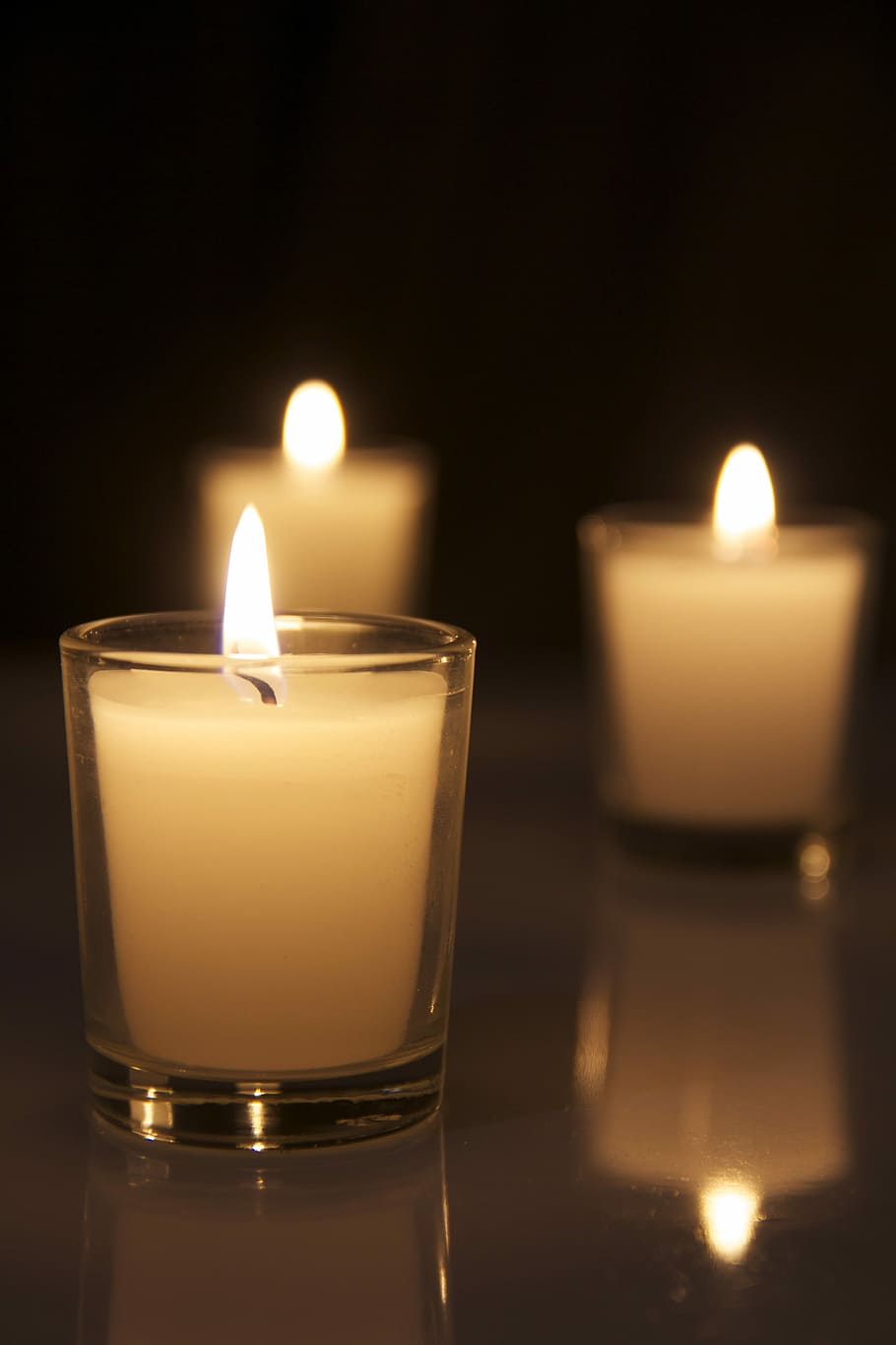 shallow focus photography of white tealight candles, flame HD wallpaper