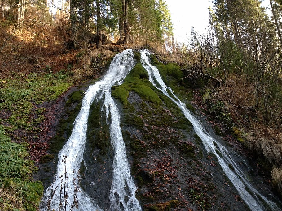 waterfall, excursion, nature, river, stream, forest, tree, outdoors HD wallpaper
