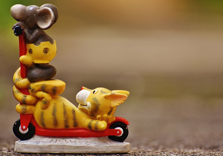 figures, mouse, cat, roller, funny, cute, toy, animal representation HD wallpaper
