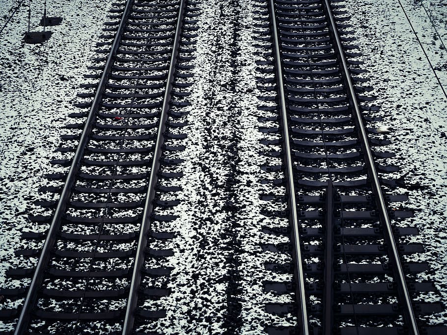 Gleise, Snow, Train, Winter, Railway, seemed, railroad tracks HD wallpaper